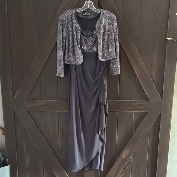 Alex Evenings Black and Silver Sequin Cowl Neck Gown mother of the ….dress - Picture 1 of 14